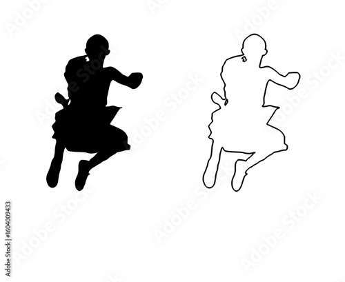a black silhouette of a man and a woman jumping over a chair basketball player, black, boxer, chair, jump, man, people, run, silhouette, woman 