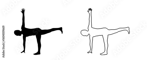 a black and white image of a woman doing yoga black, image, pose, silhouette, stand, woman, yoga 
