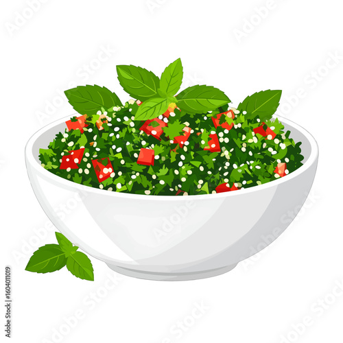 Fresh Tabbouleh Salad In White Bowl