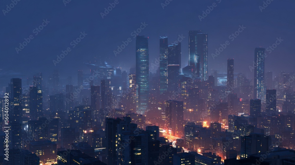 Obraz premium Futuristic cityscape night view