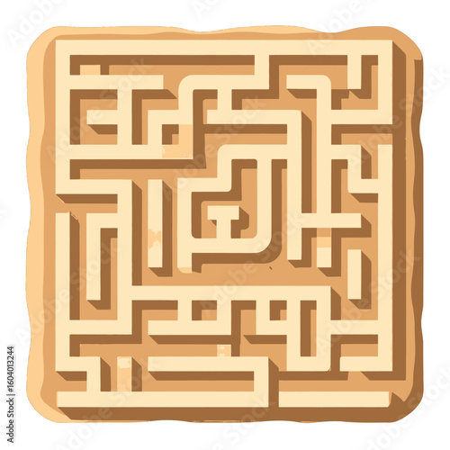 Intricate Brown Maze Design Isolated On White Background Depicting Path Finding And Strategic Thinking