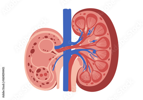 Kidney crosssection anatomy diagram with cortex medulla renal artery vein pelvis ureter shown