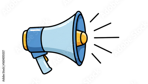 Illustration of a blue and yellow megaphone with sound waves emanating from it.