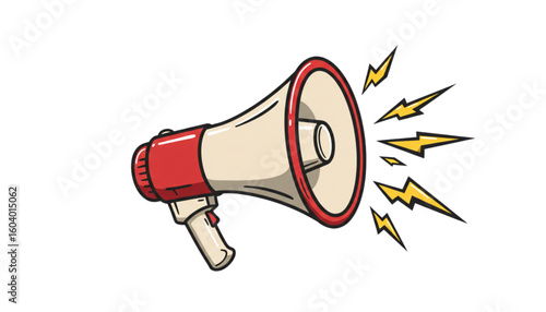Cartoon megaphone with radiating sound waves, conveying a message.