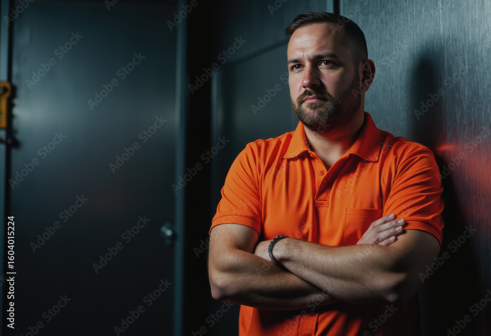Obraz premium Music festival logistics coordinator in an orange shirt at event headquarters
