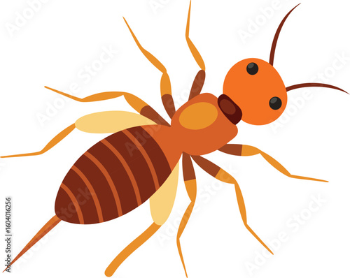 Close-up macro image of termite insect on wood surface, pest control concept, destructive wood-eating bug for agricultural, environmental, and home infestation-related stock content.