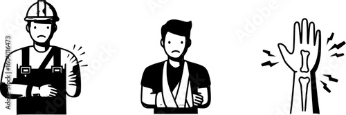 vector set of Work Related Injury Icon – Person Wearing a Sling, man broken arm wearing splint icon, accident injuries icon

