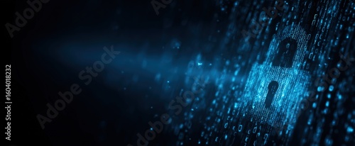 Secure Digital Data Protection Background with Lock Icon - Cybersecurity Network Banner for Web Design, Fintech App, Vector with Text Space