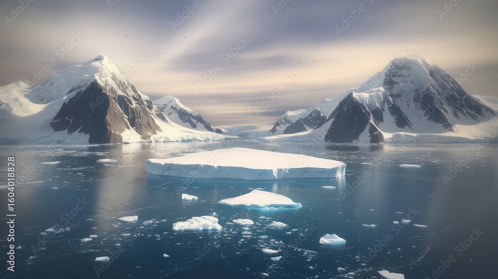 custom made wallpaper toronto digitalSerene Antarctic Vista: Majestic Mountains and Iceberg-Strewn Waterscape