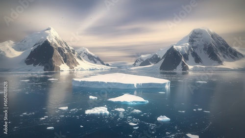 Wallpaper Mural Serene Antarctic Vista: Majestic Mountains and Iceberg-Strewn Waterscape Torontodigital.ca
