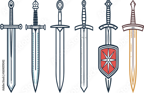 Epic collection of medieval swords illustration, perfect for fantasy game designs, historical reenactments, or creative projects needing a warrior vibe