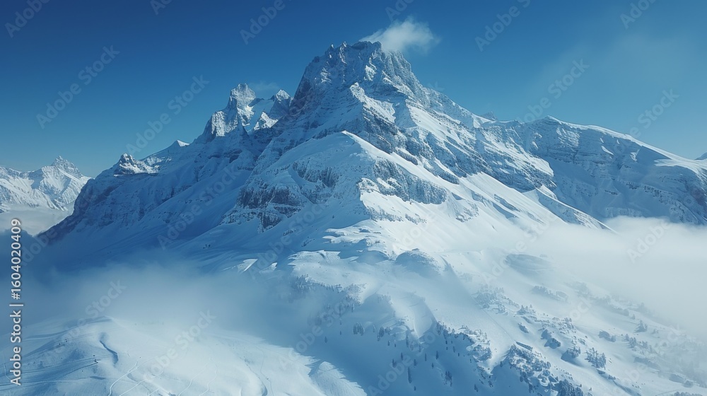 Naklejka premium Winter season. Drone photo of a mountain in Swiss Alps in winter.
