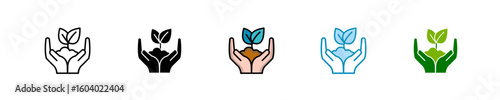 Hand Holding Plant  Icon Set Multiple Style Collection
