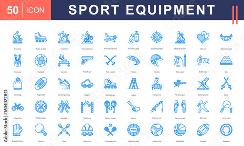 Sport Equipment icon set featuring a wide range of training, game, and fitness gear—perfect for sports centers, athletic branding, workout apps, and physical education materials.