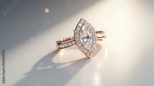Rose Gold Marquise Diamond Engagement Ring: Sparkling Halo Setting, Luxury Jewelry