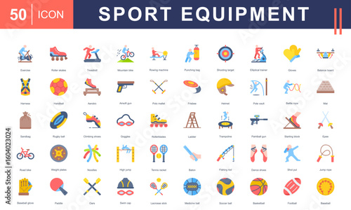 Sport Equipment icon set featuring a wide range of training, game, and fitness gear—perfect for sports centers, athletic branding, workout apps, and physical education materials.