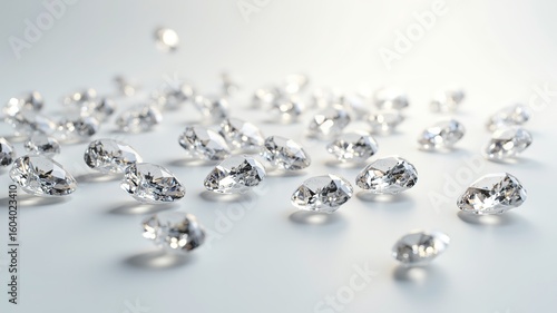 Sparkling Diamonds: Luxury Gemstones Scattered on White Background