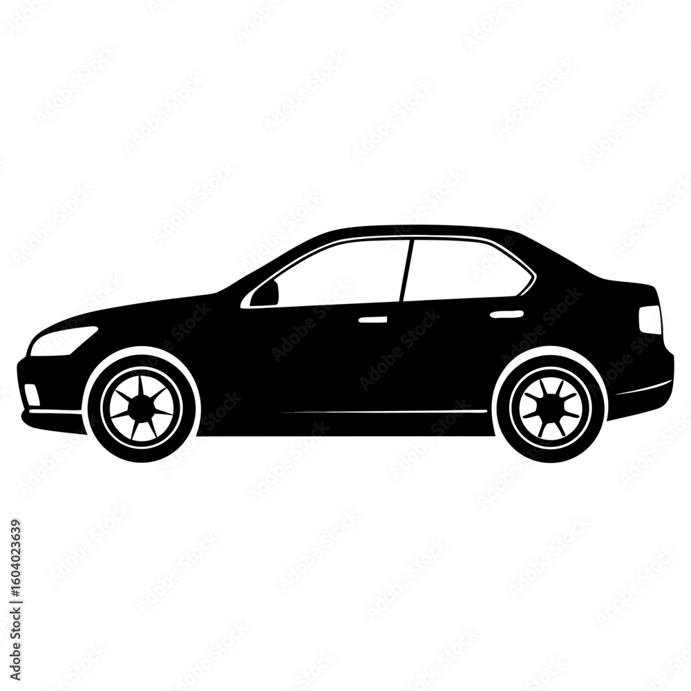Car Side View vector clean black silhouette design white background Car Side View vector clean black silhouette design white background