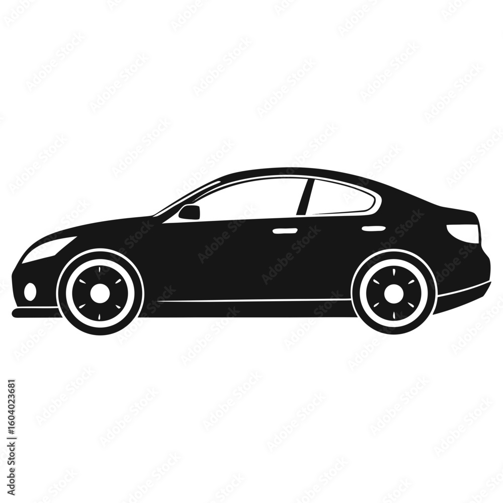 Car Side View vector clean black silhouette design white background Car Side View vector clean black silhouette design white background