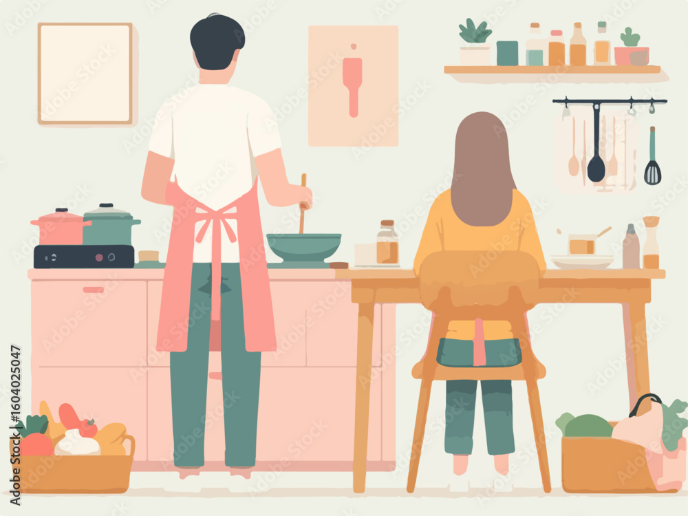 Fototapeta premium illustration of people cooking