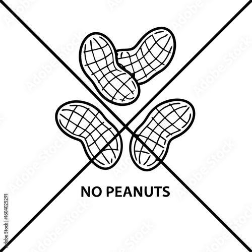 No peanuts shown with line art crossed peanuts, warning about possible allergies. No peanuts sign is important for people who are allergic.