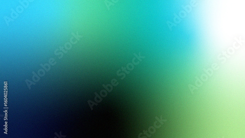  Black dark blue cyan aqua emerald green teal lime yellow white retro abstract background. Color gradient ombre blend. Soft blur light glow. Vintage neon metallic. Grain noise mesh overlay. © Background & Texture