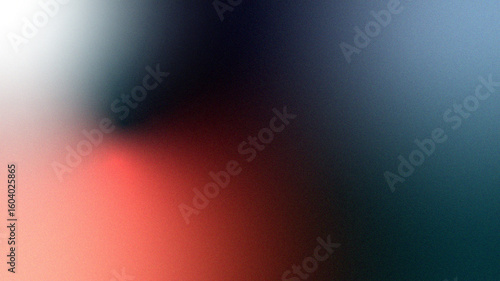  Black navy red coral teal cyan blue white retro abstract background. Color gradient ombre blend. Soft blur light flash. Vintage glow. Noise grain mesh. Old film style. Faded neon metallic tone.
