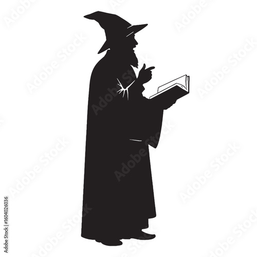Ancient guardian of magic – Wizard silhouette conjured in powerful Wizard vector – Wizard illustration – Halloween vector

