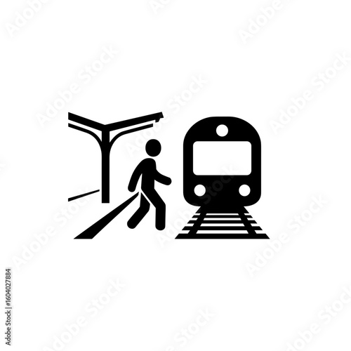 A Pedestrian Near Tracks, Urban Environment, Graphic Illustration