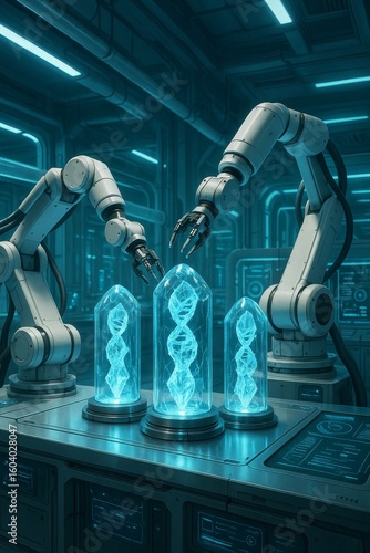 Transparent DNA Strands in Sci-Fi Lab