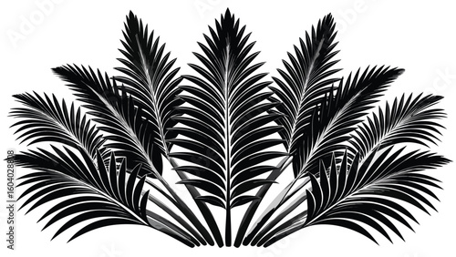 Elegant tropical palm leaf silhouette graphic in black and white offering versatile design possibilities and aesthetic appeal
