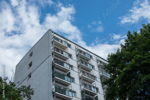 Modernist Apartment Block with Balconies on Polish Estate