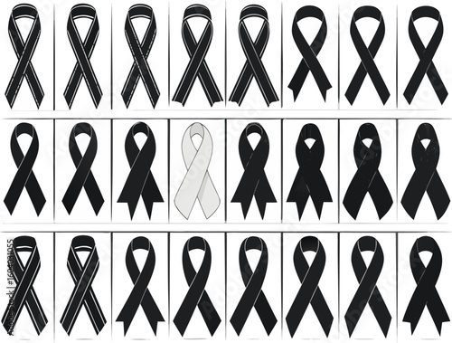 Collection of mourning ribbons expressing sympathy and remembering loved ones, a symbol of grief and solidarity during times of loss and remembrance