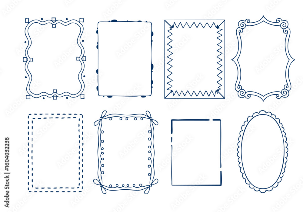 Hand-Drawn Blue Ink Frame Set on Off-White Background Hand-Drawn Blue Ink Frame Set on Off-White Background