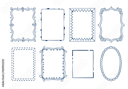 Hand-Drawn Blue Ink Frame Set on Off-White Background
