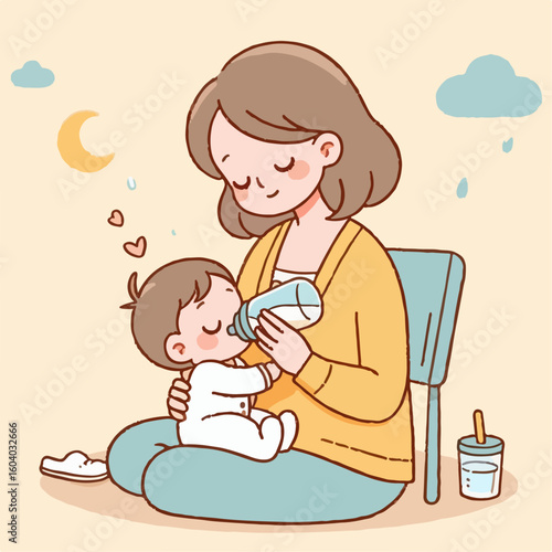 illustration of mother breastfeeding her child