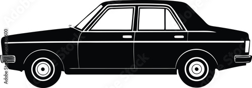 Vector art of a black and white vector graphic of a classic sedan car a fourdoor passenger vehicle