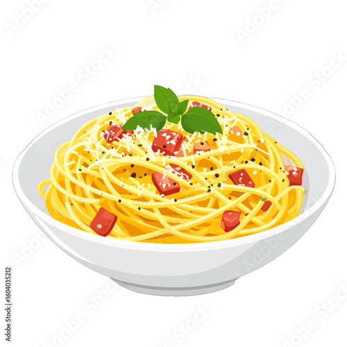 Delicious Spaghetti Carbonara In White Bowl
