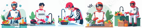 vector character of racer washing fruit