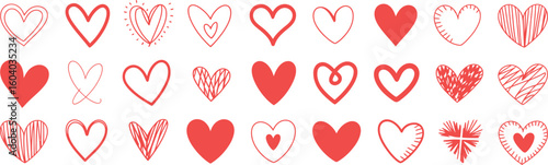 Colección de formas de corazón dibujadas a mano.