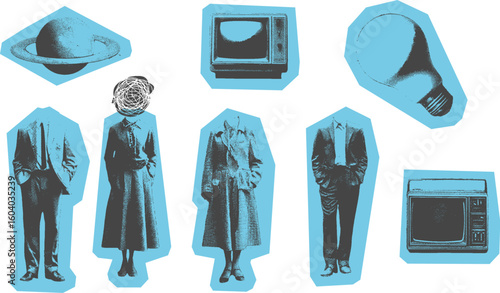 Vintage businessman abstract vector illustration set