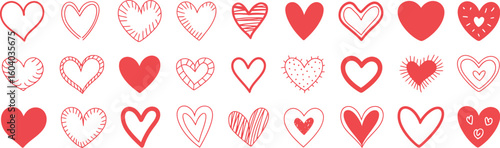 Red Hearts Romantic Love Valentine Icons Set