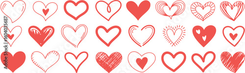 Red Hearts Romantic Love Valentine Icons Set