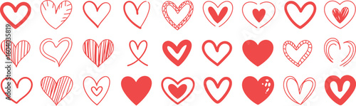 Red Hearts Romantic Love Valentine Icons Set