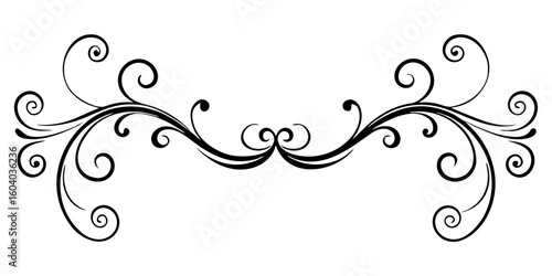 Elegant black silhouette flourish enhances design projects with classic ornate scrollwork and decorative swirls vector black