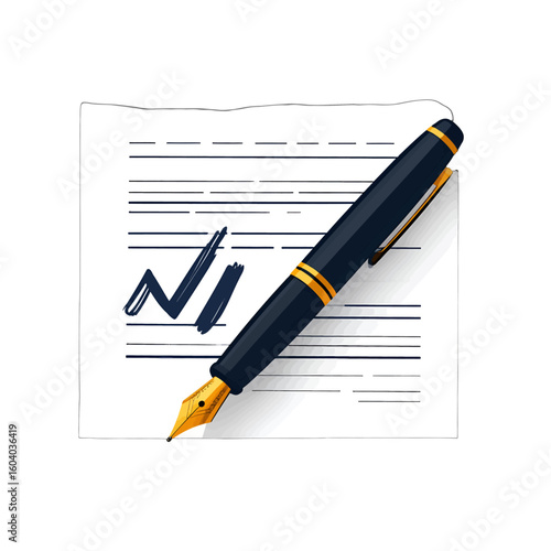 Black Fountain Pen On Lined Paper With Signature Mark