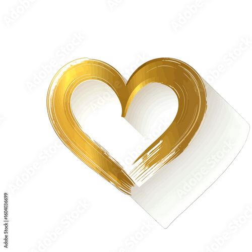 Golden Heart Shape With Shadow Against White Background Represents Romance And Affection for Valentine Day Celebrations