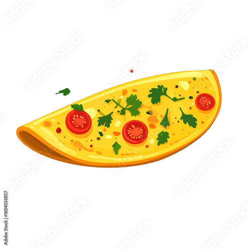 Delicious Yellow Omelette With Tomatoes And Parsley
