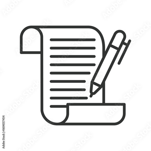 Long writing, icon in line design. Long writing, manuscript, content creation, lengthy article, document, essay, storytelling on white background vector. Long writing editable stroke icon
