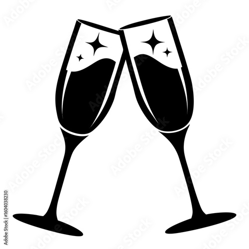 Champagne Glasses vector clean black silhouette design white background